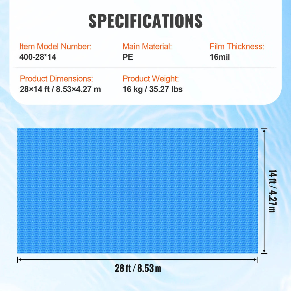 SucceBuy Solar Pool Cover Rectangle Solar Blanket for Pools Inground Above Ground Swimming Pool Solar Cover 12 mil Solar Covers