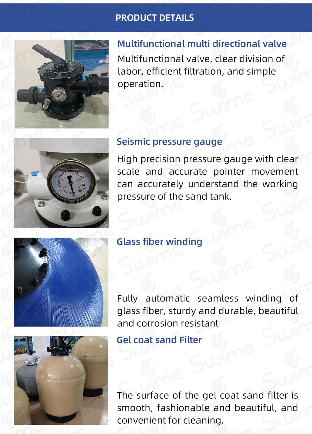 hot sale made of fiber glass be extended in the sun suit for water pool sand filter for swimming pool