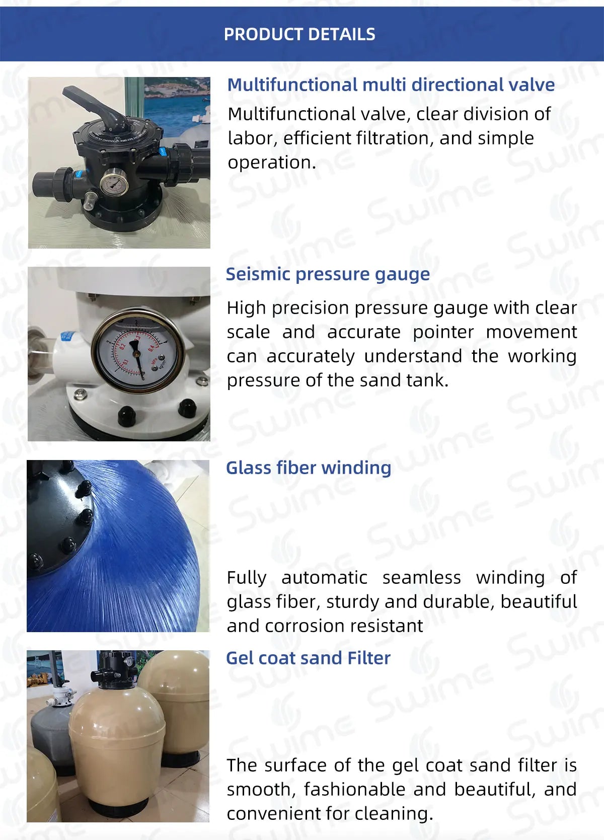 hot sale made of fiber glass be extended in the sun suit for water pool sand filter for swimming pool