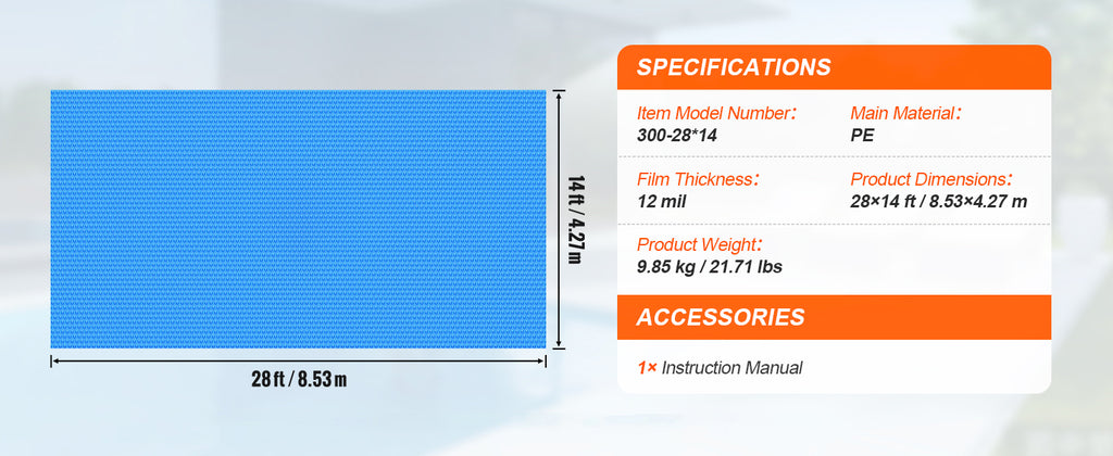 SucceBuy Solar Pool Cover Rectangle Solar Blanket for Pools Inground Above Ground Swimming Pool Solar Cover 12 mil Solar Covers