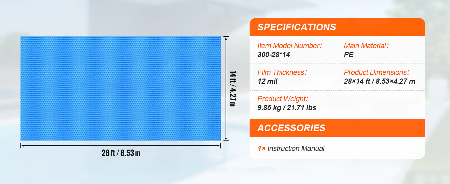 SucceBuy Solar Pool Cover Rectangle Solar Blanket for Pools Inground Above Ground Swimming Pool Solar Cover 12 mil Solar Covers