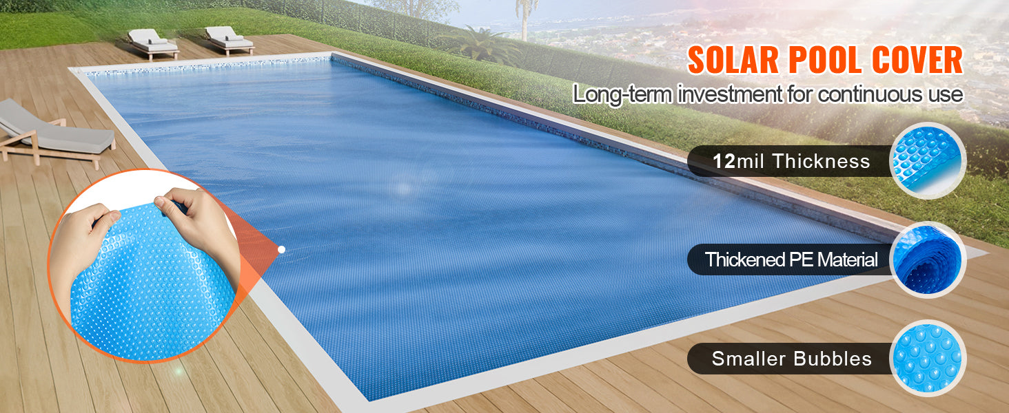 SucceBuy Solar Pool Cover Rectangle Solar Blanket for Pools Inground Above Ground Swimming Pool Solar Cover 12 mil Solar Covers