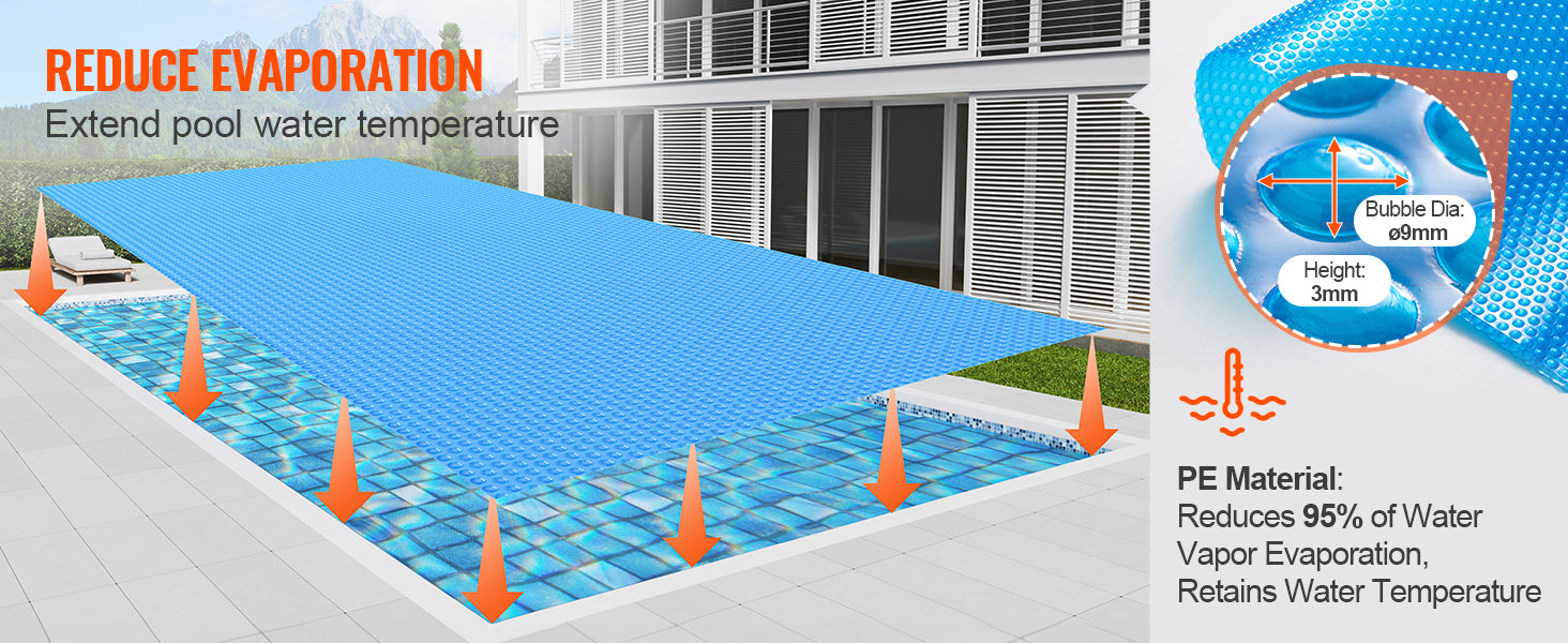 SucceBuy Solar Pool Cover Rectangle Solar Blanket for Pools Inground Above Ground Swimming Pool Solar Cover 12 mil Solar Covers