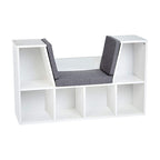 Storage shelf with seat and cushion